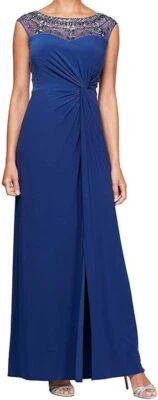 Vestido Alex Evenings Largo Cuentas Ilusión Escote Plus Real Talla 16 NUEVO CON ETIQUETAS AE4 Foto 1 de 4