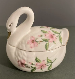 Caja de baratijas Lefton Bone China Swan con tapa vintage 1987 - Imagen 1 de 9