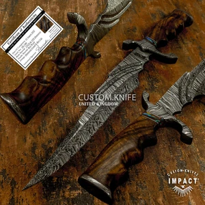 Cubiertos de impacto raros personalizados Damasco Fuller Bowie cuchillo mango de madera burl - Imagen 1 de 12