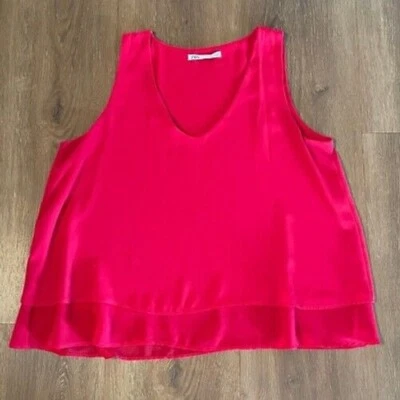 Blusa Regata Zara Sem Mangas Em Camadas Decote V Vermelha Casual Grande - Estado Perfeito - Imagem 1 de 3