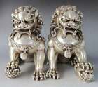 A Pair Of 6 "Bronze Silver-Plated Lion Guarding The Door God Lion Statues