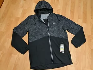Under Armour Men's Medium Hooded Run Jacket Warm-up Top light weight $80 black - Picture 1 of 7