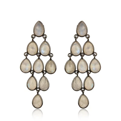 Pendientes de piedra lunar araña de diseñador de boda de plata 925 rodio negro Foto 1 de 3