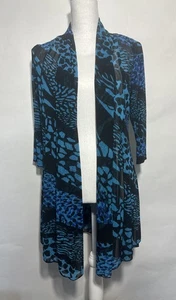 Creation Cardigan Duster Kimono Womens Sm Sheer Lightweight Mesh Top Blue/Black - Picture 1 of 7