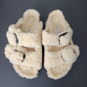 Birkenstock 38 Papillio Ivory Arizona Big Buckle Shearling Slide Sandals - Picture 1 of 7