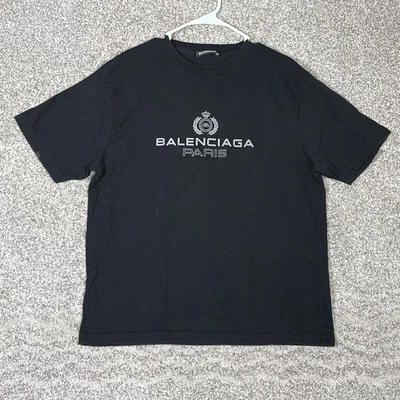 Balenciaga Paris Crest Logo T-Shirt Men’s Size Medium Black Short Sleeve Tee - Image 1 of 4