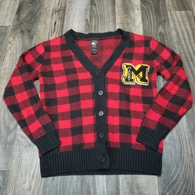Forever 21 Mickey Mouse Cardigan Womens Medium Red Disney Plaid Varsity - Image 1 of 4