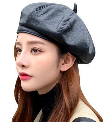 Women's Leather Beret - Casual French Artist Classic Beanie Black Stylish Fas... - Image 1 of 4