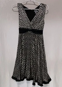Vestido conejo conejo blanco y negro satinado pata de gallo hasta la rodilla talla 6 - Imagen 1 de 13