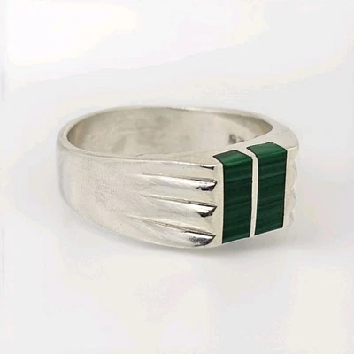 Sterling Silver Malachite Inlay Men's Size 12 Ring - Image 1 of 4