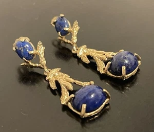 14K massives Gelbgold blauer Lapis 1,7" Ohrhänger 8,77 g - Bild 1 von 4