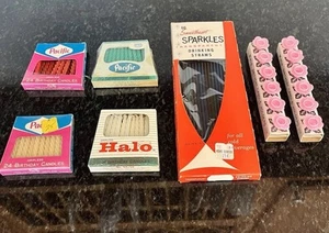 Lot Of Vintage 1950s 60s Birthday Candles, Straws And Holder MCM Cocktail Party - Picture 1 of 17