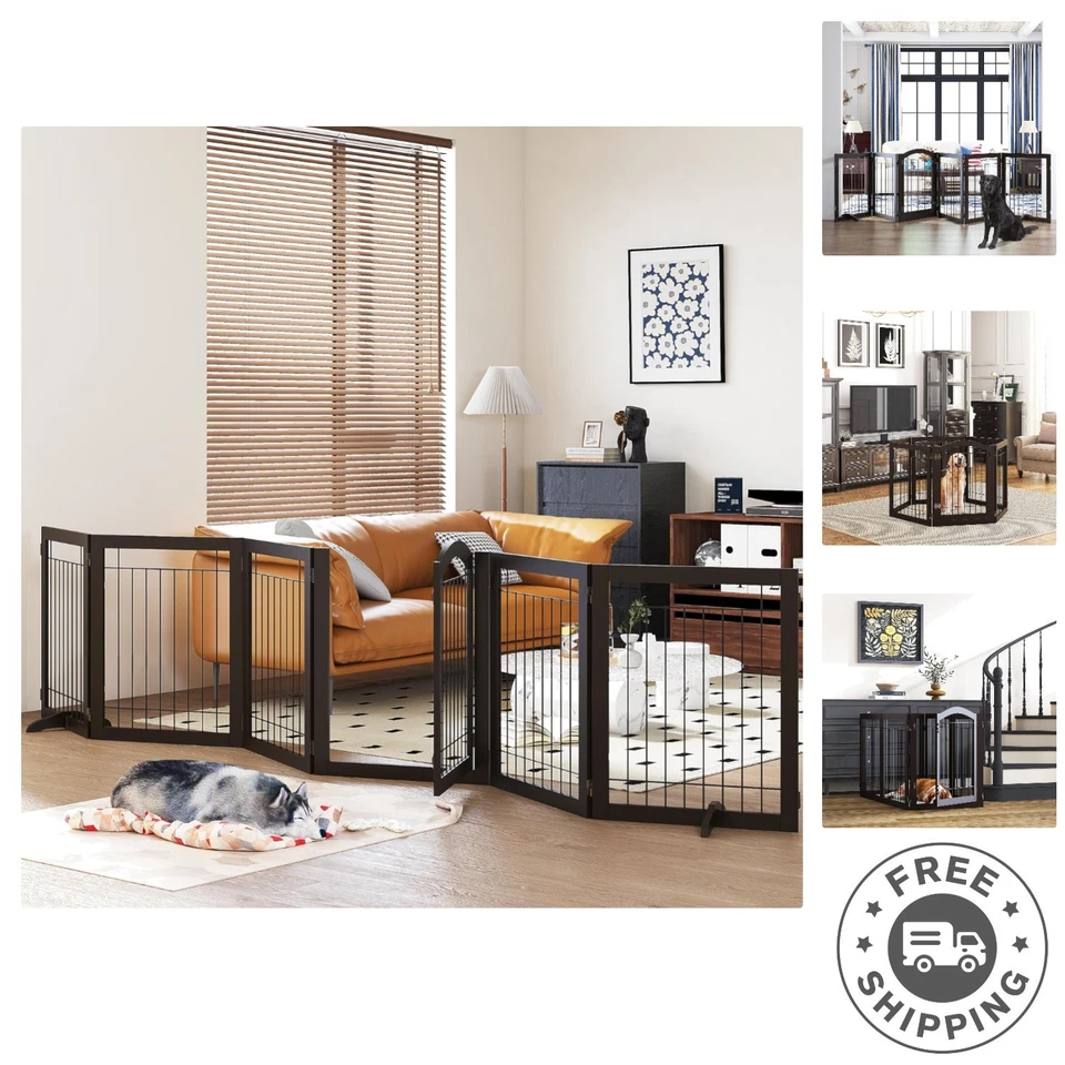 Pawland 144 Inch Extra Wide 30 Inches Tall Dog Gate With Door Walk Through