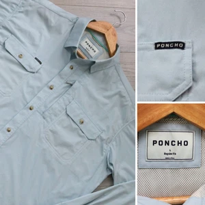 Poncho Fishing Shirt Men's L Blue 'The Gulf Stream' Stretch Lightweight UPF 50 - Picture 1 of 6