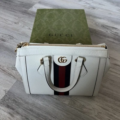 Bolso Bandolera Gucci Ophidia Cuero Blanco Asa Superior Nuevo con Plumero y Caja Foto 1 de 4
