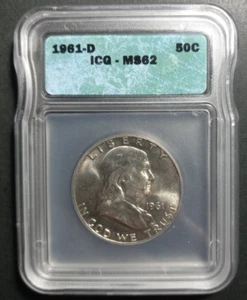 1961 D - Franklin Half Dollar - ICG MS62                 FREE Shipping!     (S1) - Picture 1 of 4