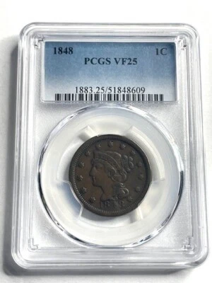 1848 PCGS VF25 Braided Hair Cent - Image 1 of 3