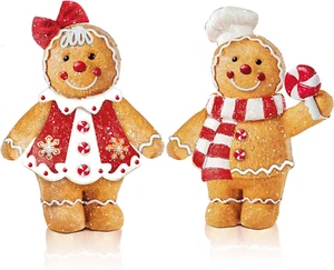 2 Pcs Christmas Gingerbread Decorations Xmas Resin Table Decor Home Kitchen Gift - Picture 1 of 7