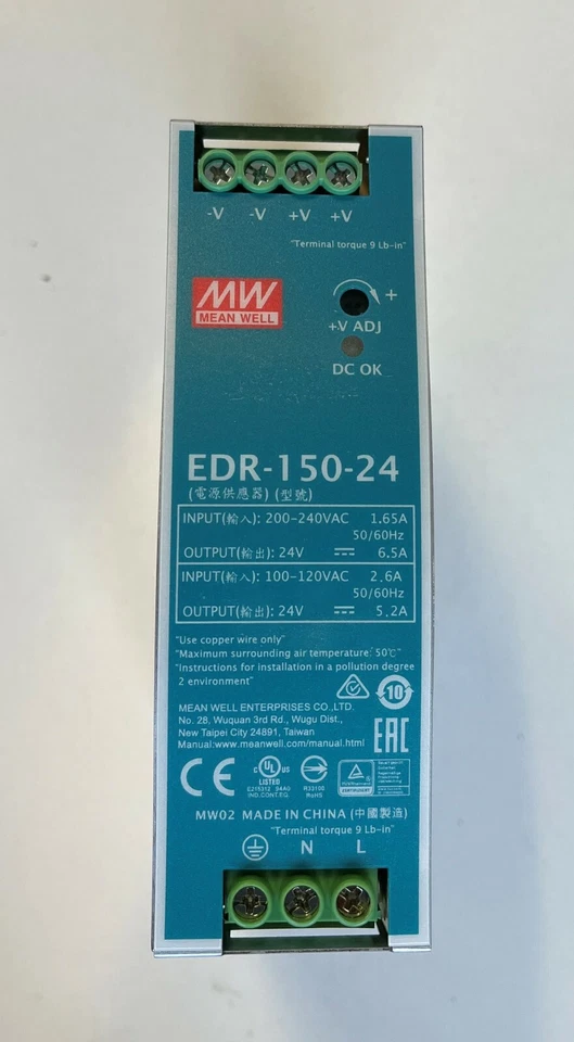 Fuente de alimentación conmutada de riel DIN MEAN WELL industrial 150 W salida única 24 V 6,5 A Foto 1 de 1