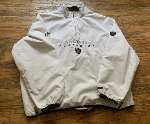 Vintage Oakland Raiders Reebok NFL Equipment 1/4 Zip Pullover Jacket Sz 2XL Cover