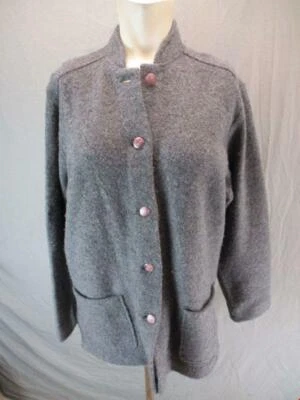Norm Thompson Size S Women Gray 100% Wool w/Pockets Button-Down Cardigan 6G222 - Image 1 of 4