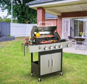 4-Burner Propane Gas BBQ Grill with Side Burner Enameled Cast Iron Cooking Grids - Picture 1 of 8
