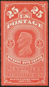[st7217] USA 1865 Scott#PR3 Newspaper 25¢ mint no gum as issued cv:$400 - Picture 1 of 2