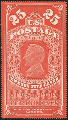 [st7217] USA 1865 Scott#PR3 Newspaper 25¢ mint no gum as issued cv:$400 - Image 1 of 2