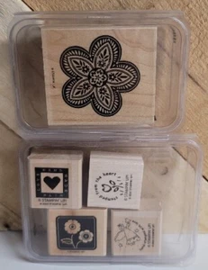 Stampin' Up TIMBRATO DAL CUORE ANGELO ASSORTITO 5 pz Francobollo di Legno Gomma - Foto 1 di 3