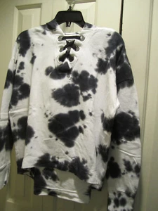 Justice Girls Black & White Hoodie Sweatshirt Tie Dye Lace Up - Size 16/18 - Picture 1 of 9