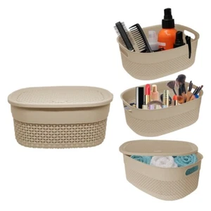 Cesta de almacenamiento de plástico 4L con tapa gotita hogar oficina organizador ordenado - beige - Imagen 1 de 12