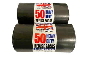 100 HEAVY DUTY BLACK THICK REFUSE SACKS STRONG THICK RUBBISH BAGS BIN LINERS NEW - Picture 1 of 4