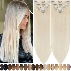8 PIECES 100% Remy Human Hair Extensions Clip In Weft Full Head Blonde CLEARANCE - Picture 1 of 72