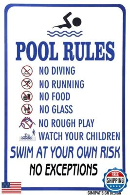 GIMIPAT Aluminio Piscina Reglas No Buceo Correr Comida Vidrio Juego Áspero Ver Foto 1 de 4