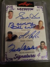 2023 Leaf Ultimate Gordie Howe/Bobby Hull/Mario Lemieux/Mahovlich Quad AUTO 6/7