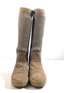 Kate Spade New York Women Beige Brown Suede Knit Tall Cardy Boots Size 10 Italy - Picture 1 of 9