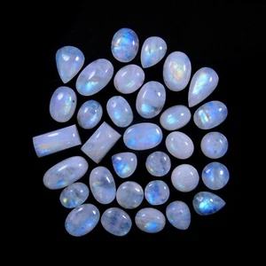 32Pcs 141Cts Natural Rainbow Moonstone Gemstone Cabochon Lot 8x8-16x8mm#13986 - Picture 1 of 8