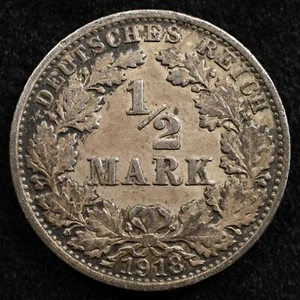 Germany Empire 1/2 Mark 1918G, Coin, Silver, Inv#H696 - Picture 1 of 2