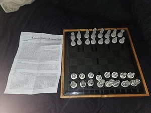 Vintage Holz Kristall Schach Kombination Spiel Set Dame, Backgammon, Cribbage, - Bild 1 von 6