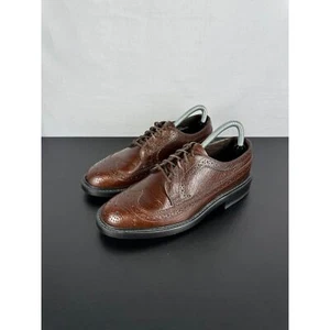 Vintage Hitchcock Brown Leather Wingtip Dress Shoes Men's Size 38 EU 7.5 US - Picture 1 of 9