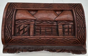 Vintage handgeschnitzte alte Holzkiste, mit Deckel, Nigeria - Bild 1 von 14