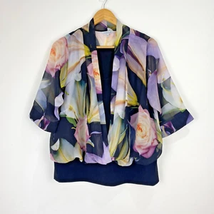 Chesca Blouse Women Size 14 Black Pink Floral Sheer Chiffon Draped Half Sleeve - Picture 1 of 11