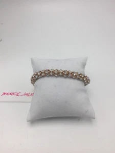 $75 Betsey Johnson Rose Gold Tone Rope bracelet Clear Crystals B13B - Picture 1 of 7