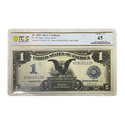 PCGS Choice XF 45 1899 $1 Silver Certificate Fr. 233 - One Dollar Black Eagle - Image 1 of 2