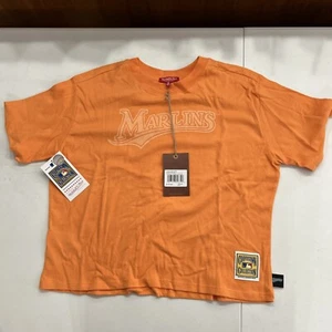 Mitchell & Ness Women’s Cropped T Shirt M Miami Marlins Orange Baseball - Picture 1 of 7