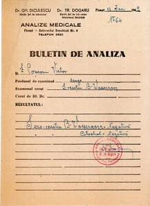 Romania, 1949, Vintage Medical Analysis Bulletin - Picture 1 of 1