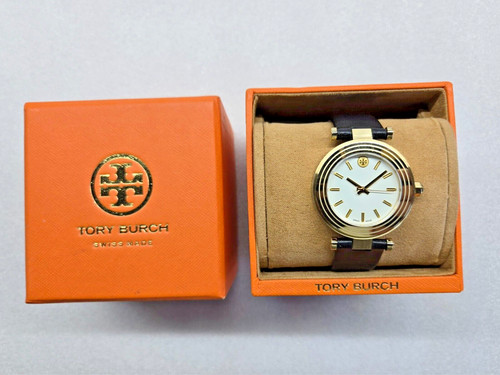 OROLOGIO DONNA TORY BURCH CLASSIC T QUADRANTE AVORIO CINTURINO PELLE NERO TB9003 NUOVO