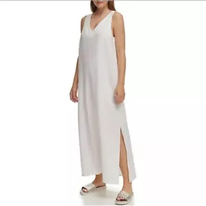 DKNY Linen Blend Maxi Dress Sleeveless V Neck Casual Summer White Size XL - Picture 1 of 12