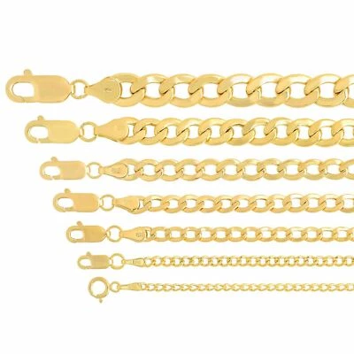 14K Yellow Gold 2-7.5mm Curb Cuban Chain Link Necklace Bracelet Sz 7"-30" Hollow - Image 1 of 4