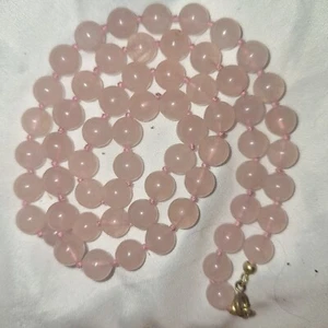Vintage Pink Translucent Rose Quartz Stone Beads Necklace 24 Inch Hand Knotted - Picture 1 of 7
